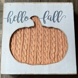 Transpac “Hello Fall” Knit Pumpkin 7.5 x 7.5 Sign